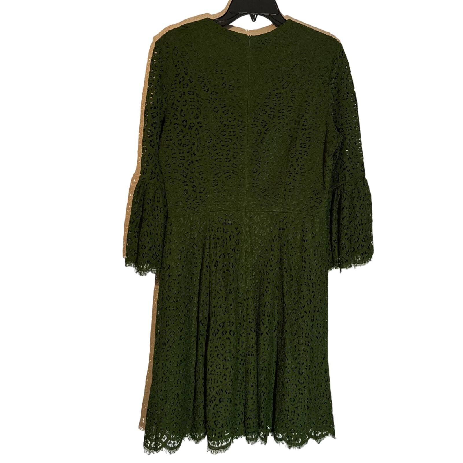 London Times Size 10 Green Lace Bell Sleeve Dress Cotton & Nylon Blend