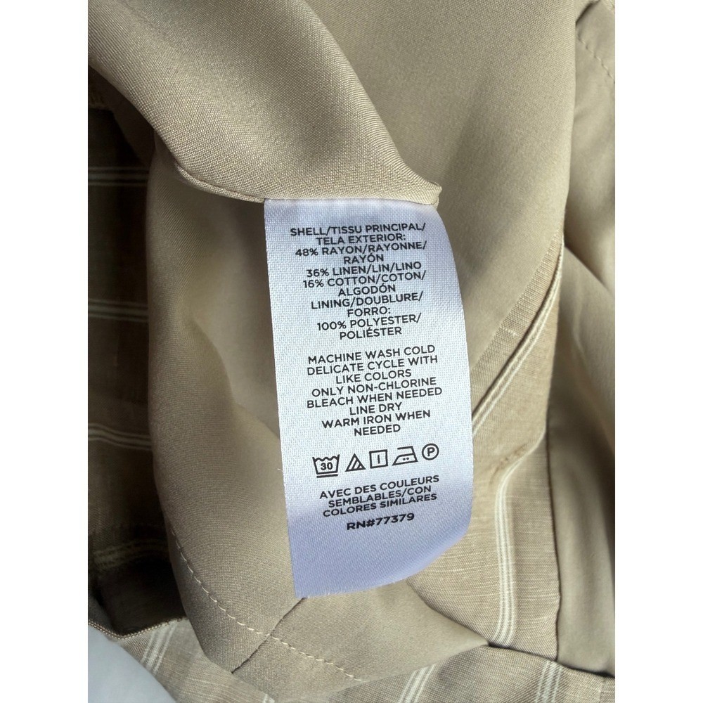 Ann Taylor Tan Striped Linen Blend Button Front Shift Dress 8P Womens Petite