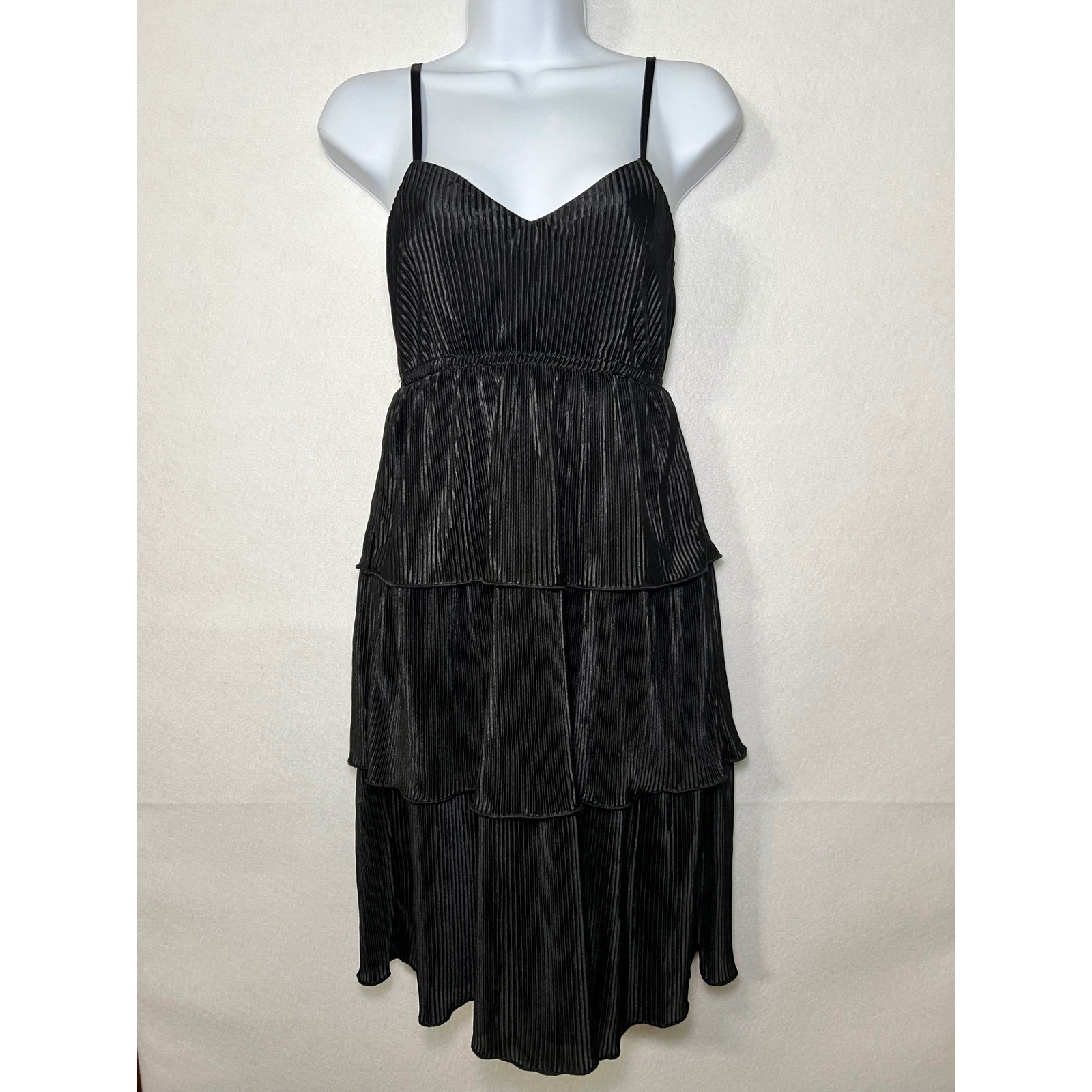 Jolie & Joy Black Pleated Tiered Dress Coquette Romantic Goth Whimsigoth Small