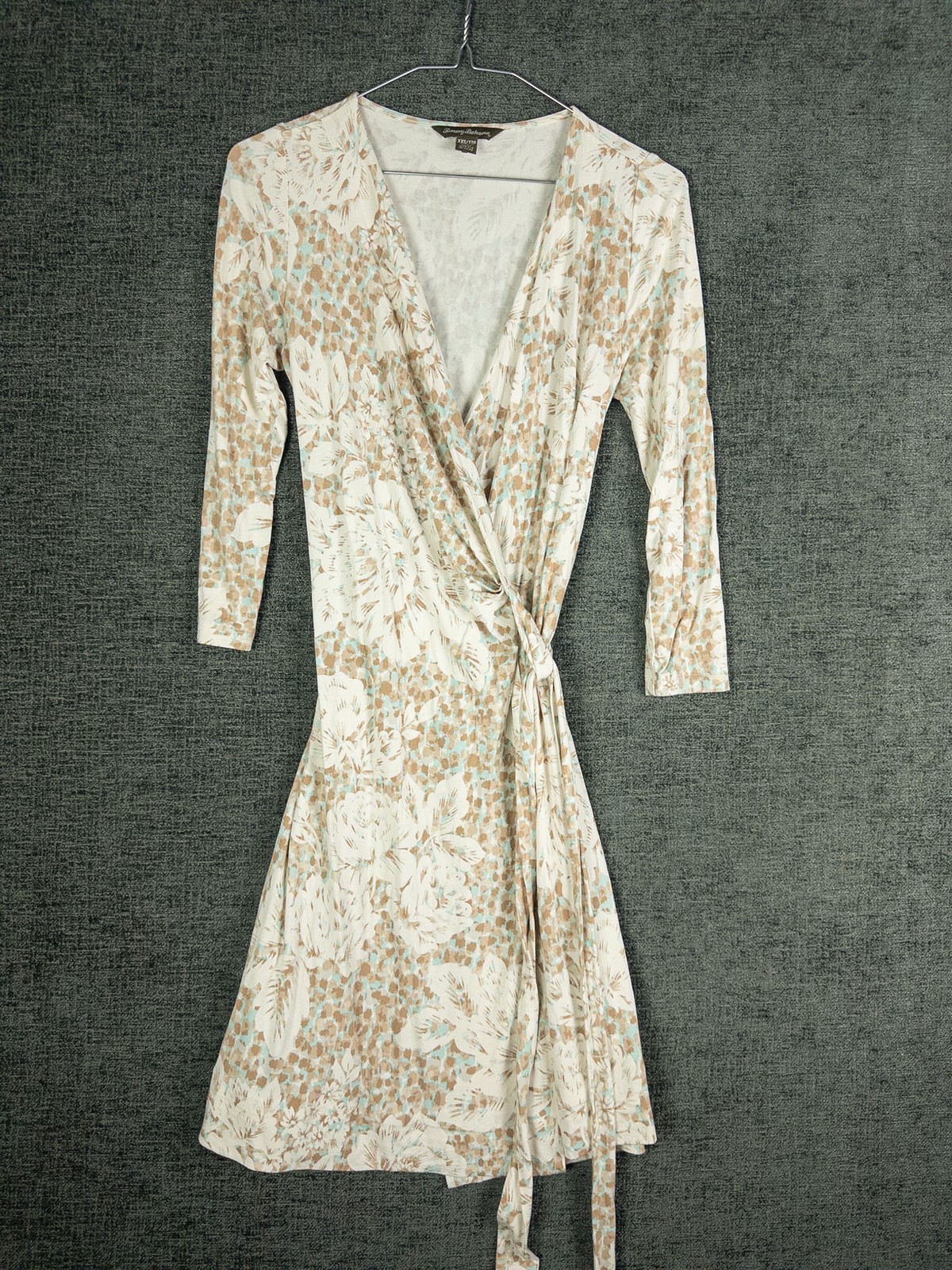 Tommy Bahama Wrap Dress Womens XXS Cream Floral Print 3/4 Sleeve Boho Resort