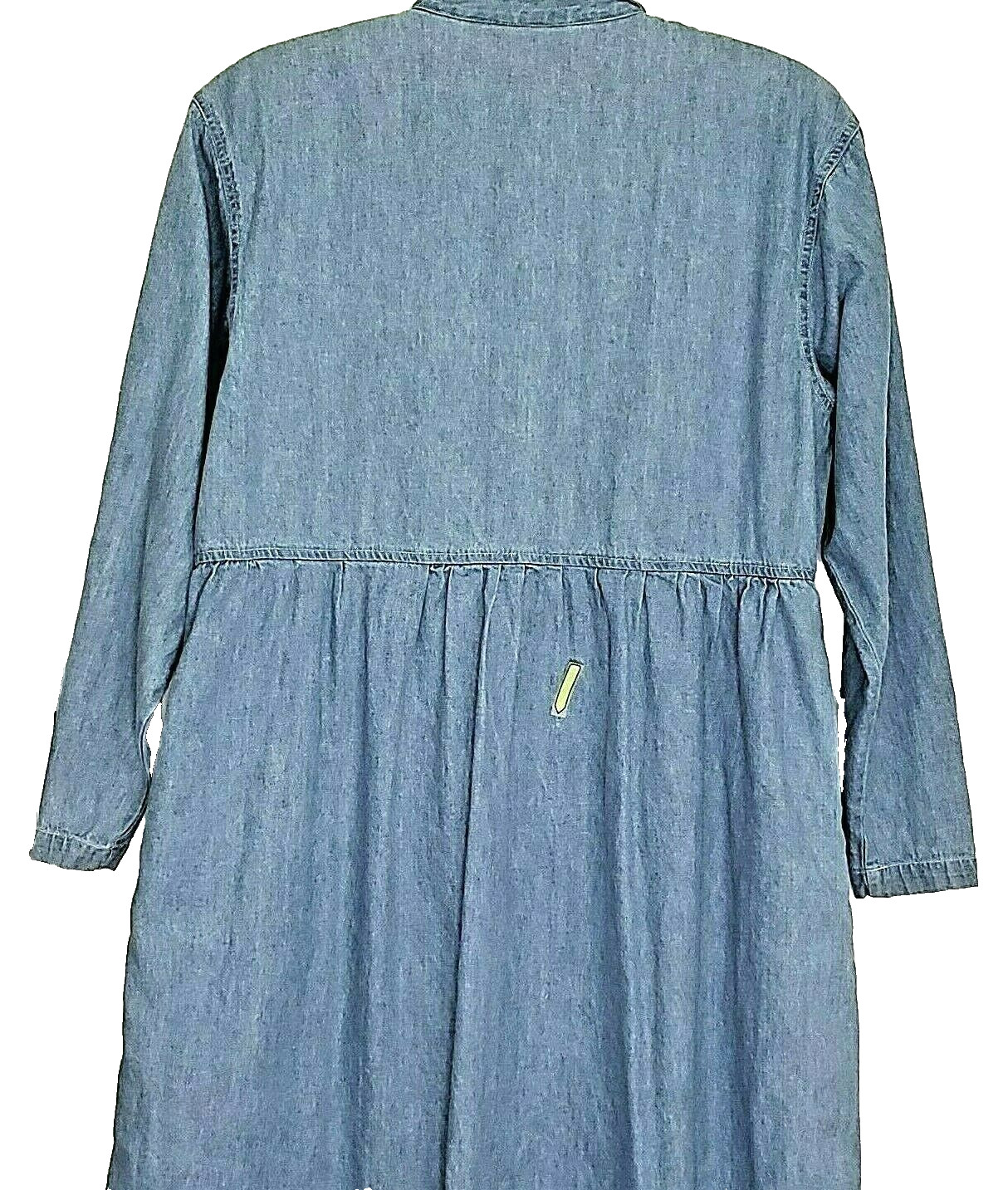 Dress Chambray Denim Embroidered Blue Drop Waist Modest Capacity Petites Large
