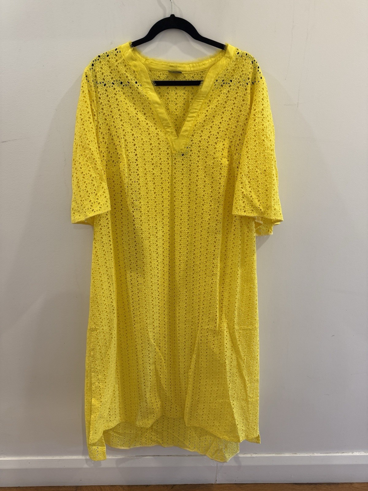 Husk Yellow Eyelet Kaftan Dress With Slip And Kimono Sleeve Size 16