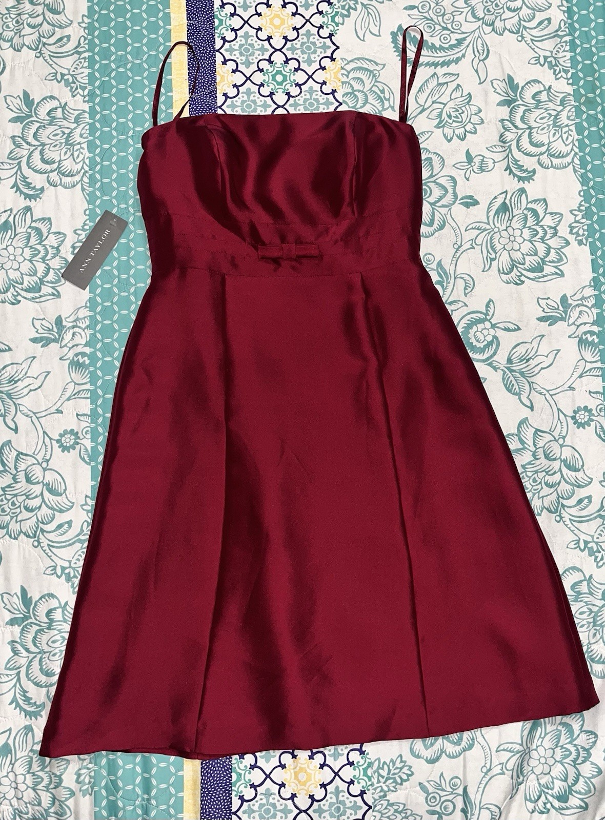Ann Taylor 2P Strapless Satin Fit & Flare Party Dress Berry Bow NWT Petite