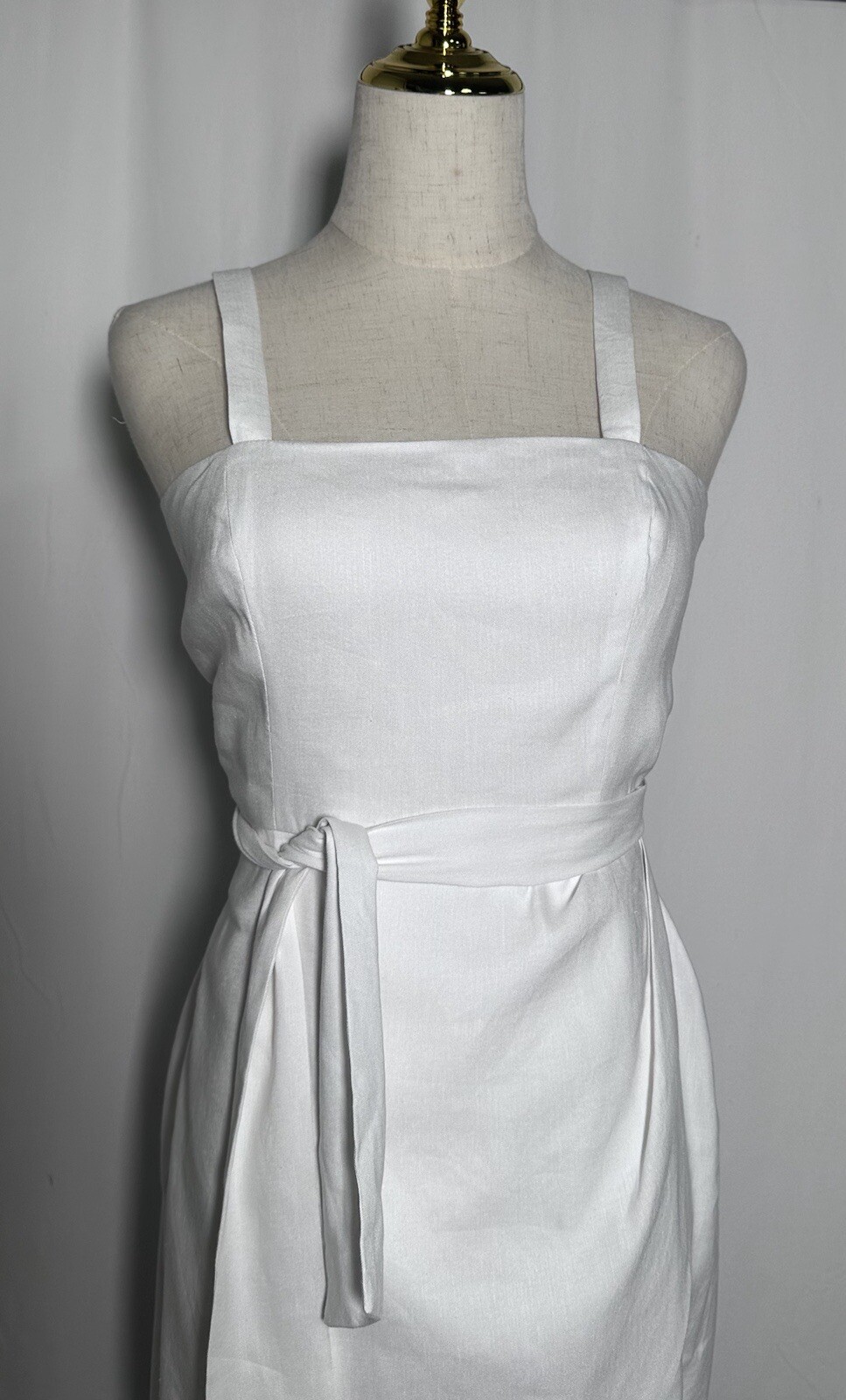 Gianni Bini Sheath Dress Wrap 4 Linen Blend Belt Spaghetti Straps White NW $129