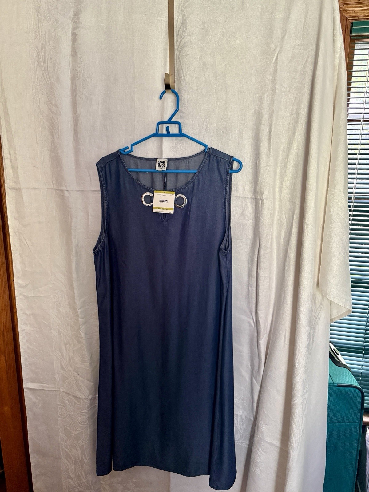 NWT Anne Klein Dress Size 14 Blue Shift Dress Sleeveless Grommet Neck $99