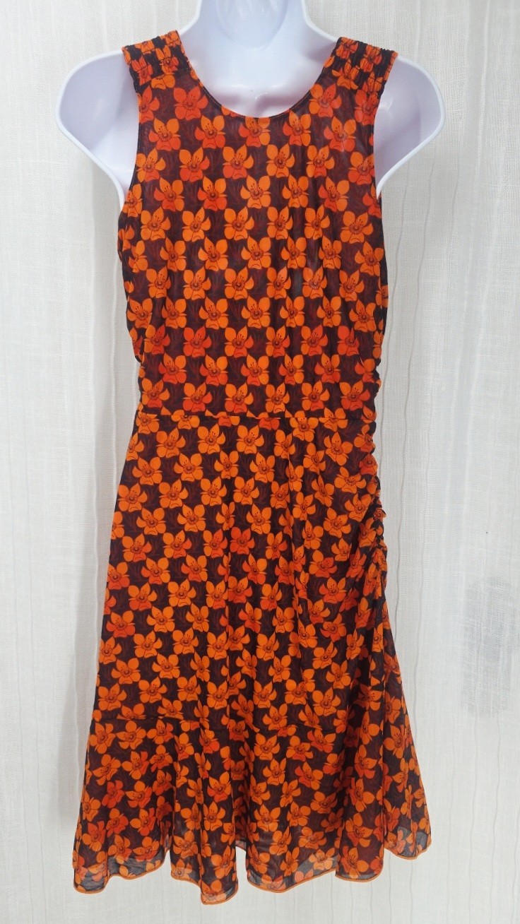 CAbi Reversible Midi Flip Dress Floral & Dots Wide Strap Cinched Accents👗#6370