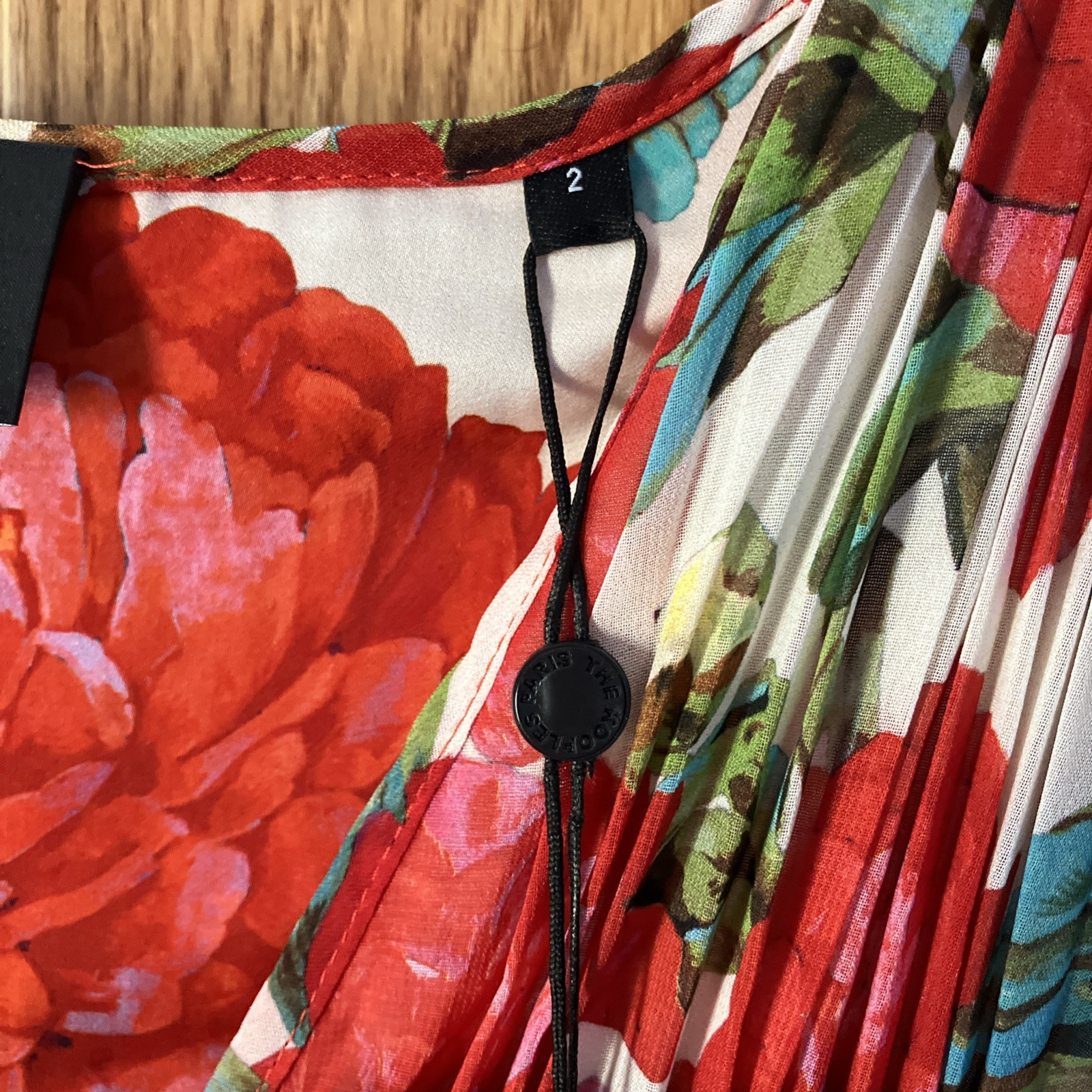 NWT The Kooples Red Floral Roses Pleated Midi Dress Handkerchief Hem Sz 2 PRETTY