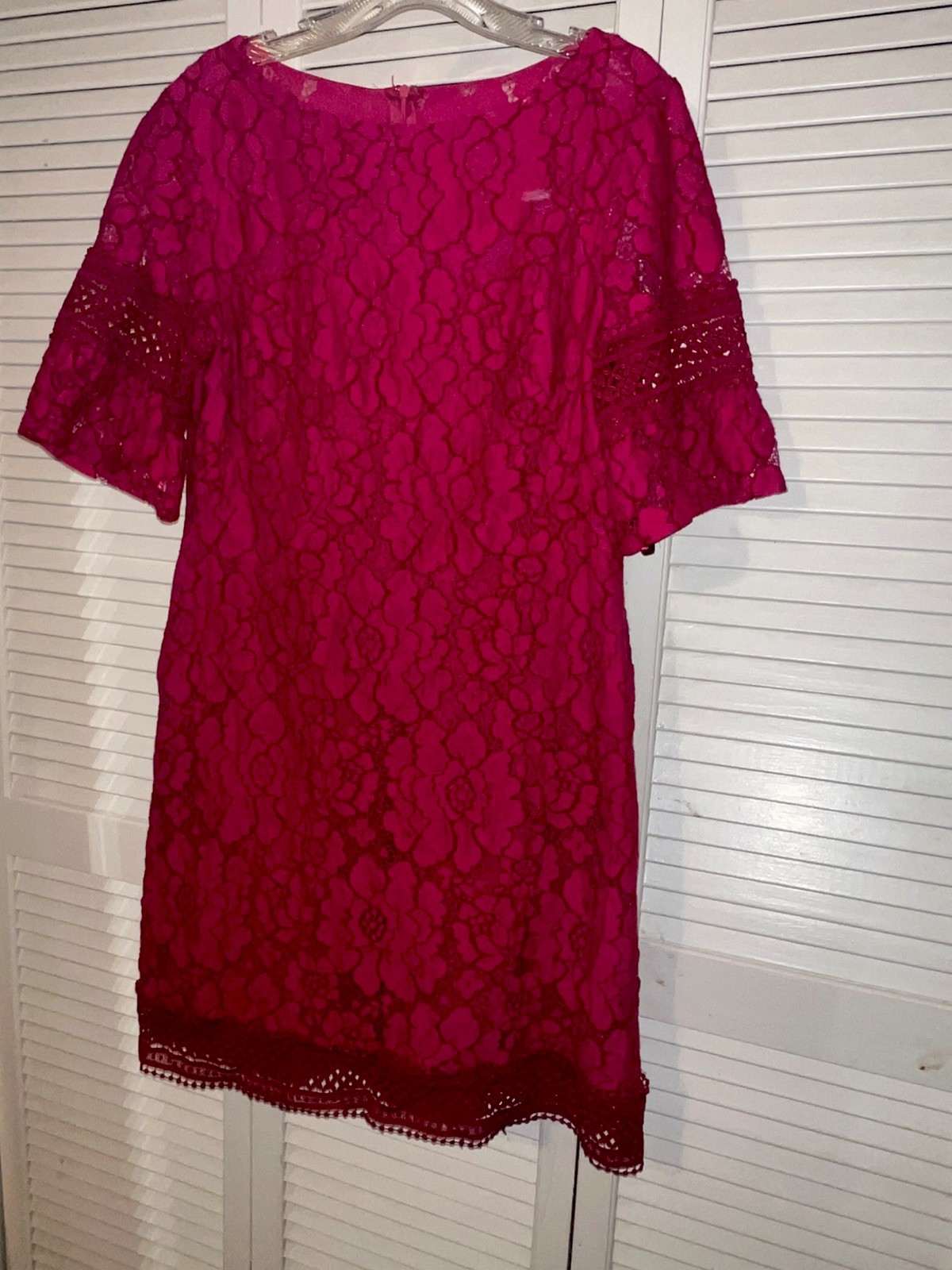 Lauren Ralph Lauren Summer Fuschia Pink Short Sleeve Lace Sheath Dress Size 10