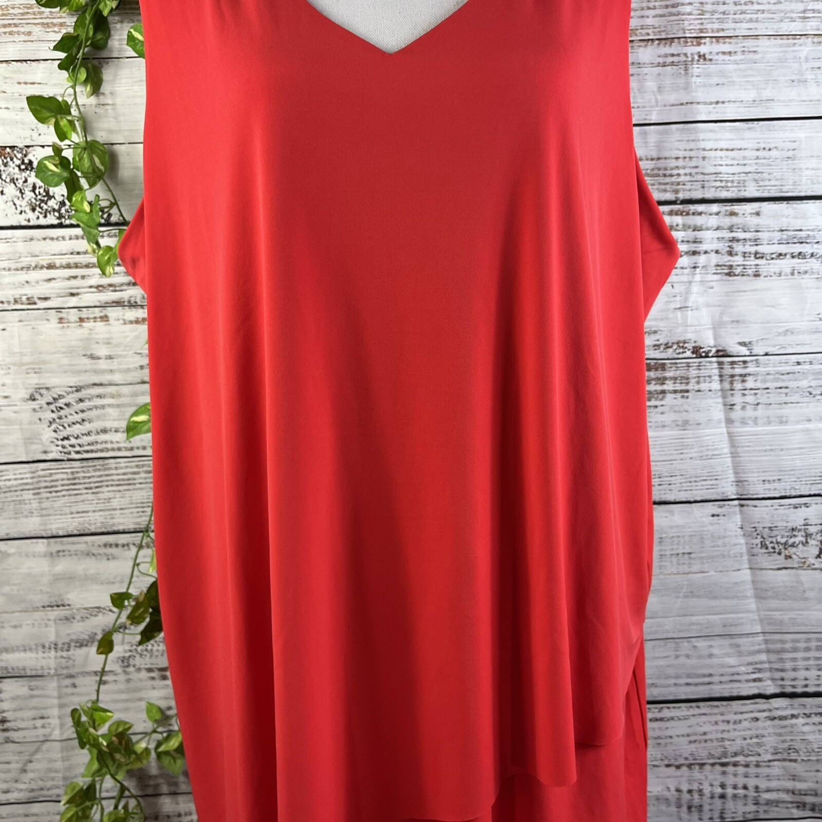 Susan Graver Dress sz Large Petite Fire Orange Lagenlook Layered Knee Stretch