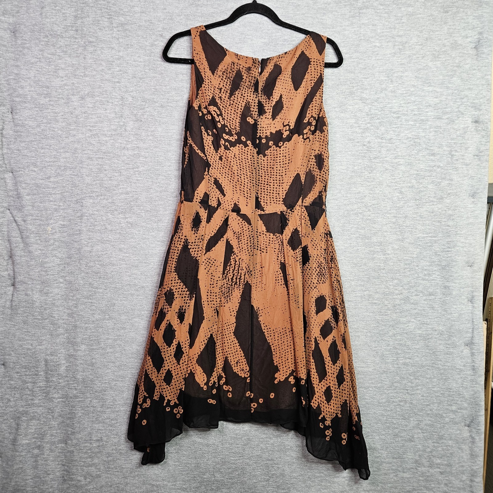 Peruvian Connection Womens US 12 Brown Black Handkerchief Hem Dress No belt