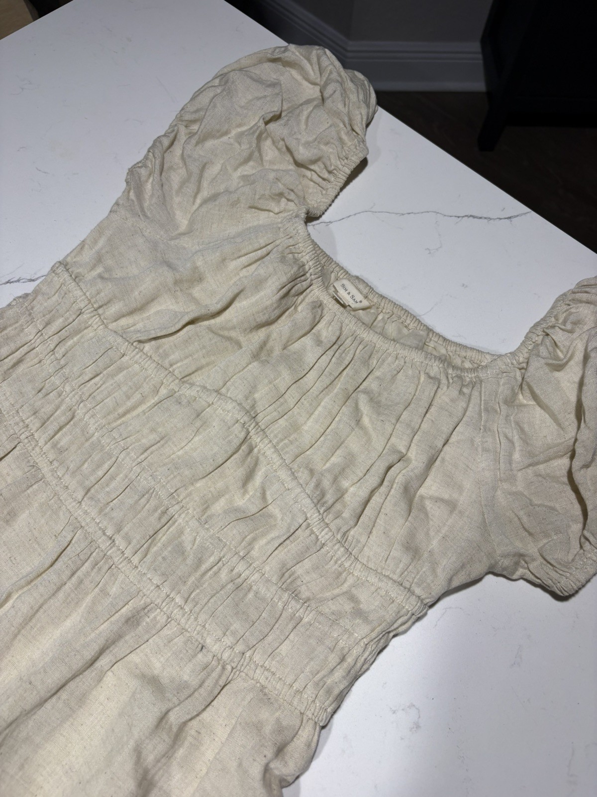 SIM and Sam Women’s Cotton Gauze Maxi Dress Lined, light Beige Size Large