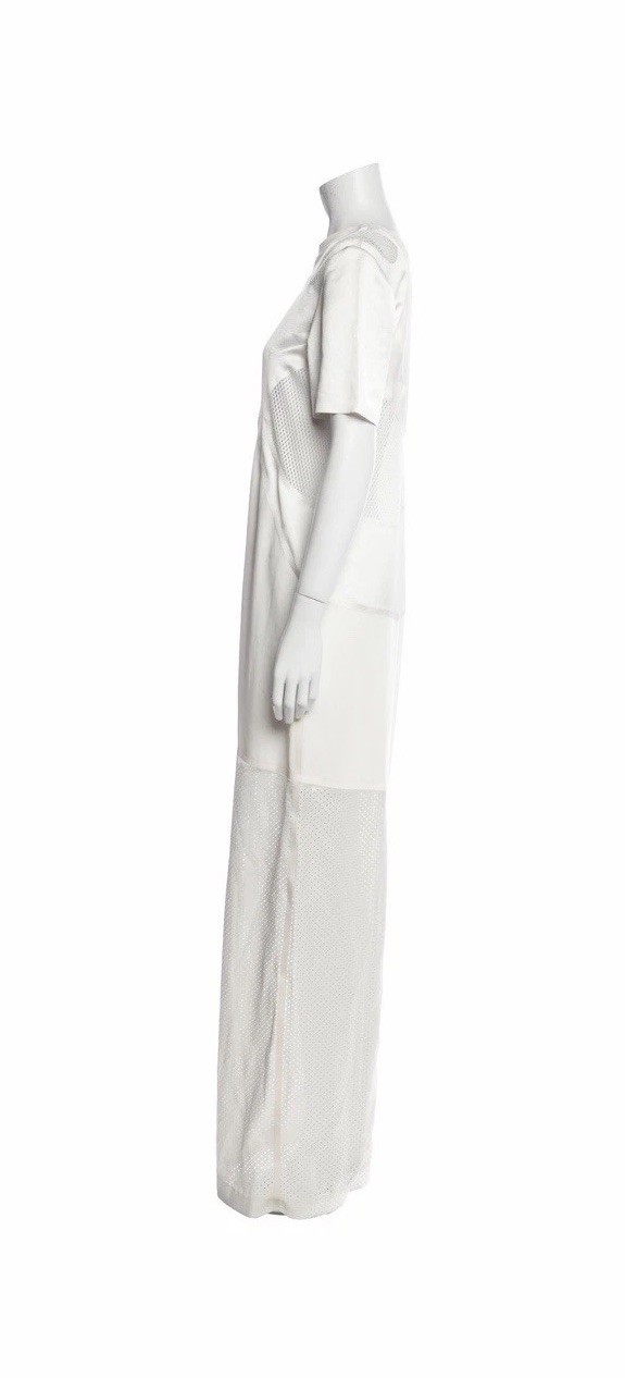 Alexander Wang Long Dress Crew Neck Evening Gown Neutral Mesh XS US 0 Synthetic