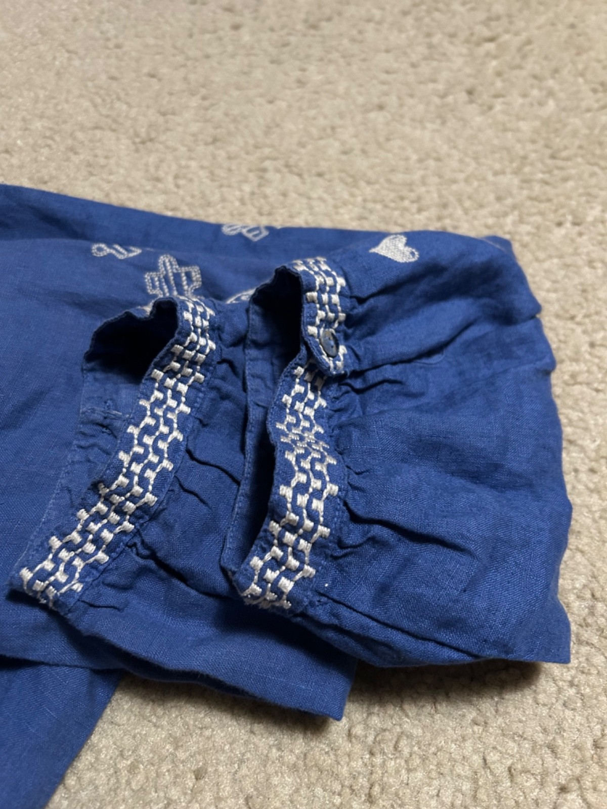 JOHNNY WAS Sovanna Blue Embroidered LINEN Bishop Tunic Dress LARGE popover