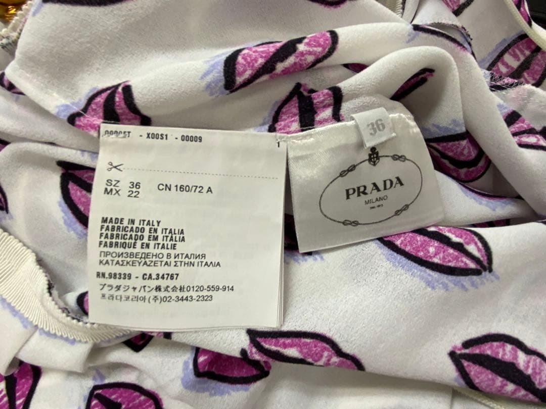 USED E9 PRADA ITALIAN-MADE LIP PRINT BOW TIE PLEATED DRESS VERYGOOD