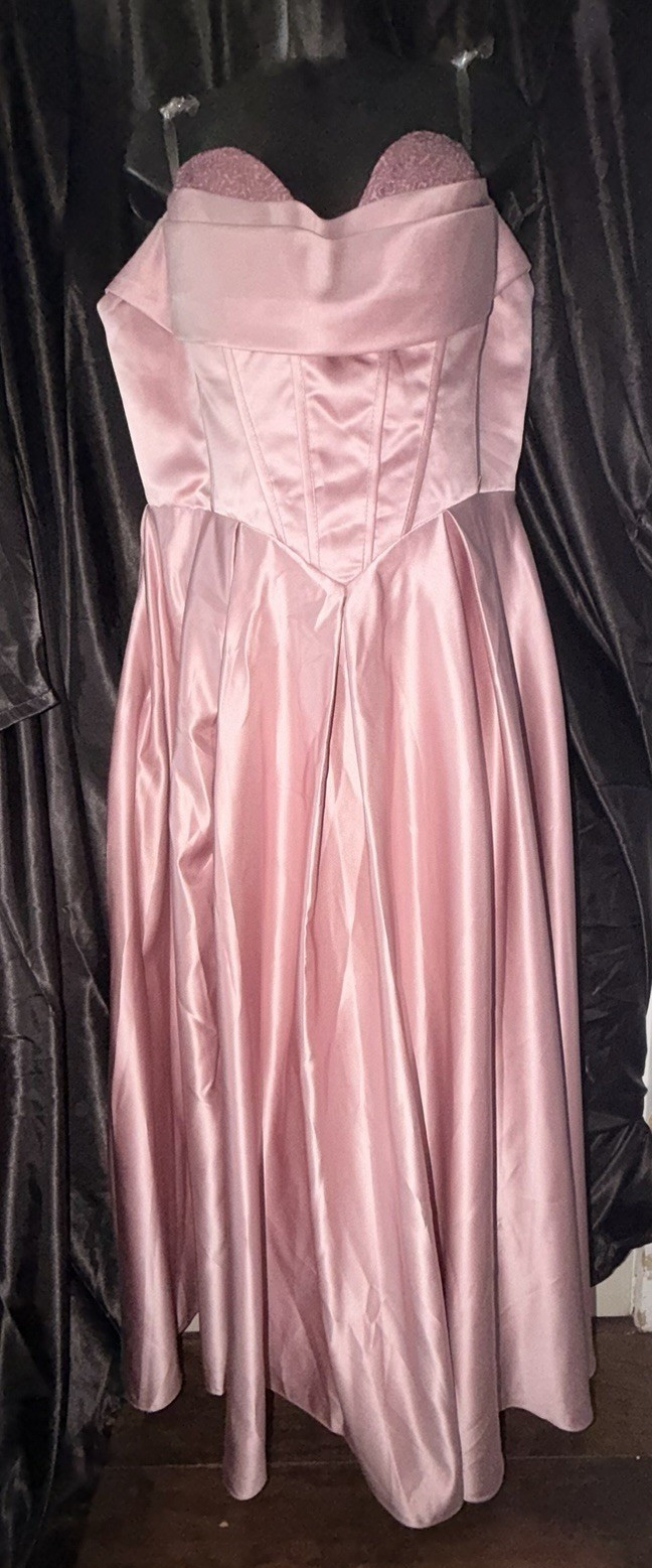Women’s Dusty Rose Satin Sweetheart Corset Lace-Up Long Formal Gown w/Side Slit