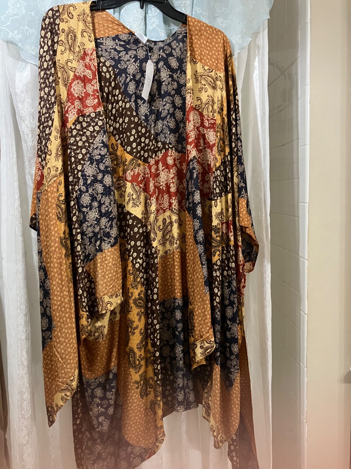 Brown Pattern 3 Piece Set. Bohemian Dress with Cover and Hat.