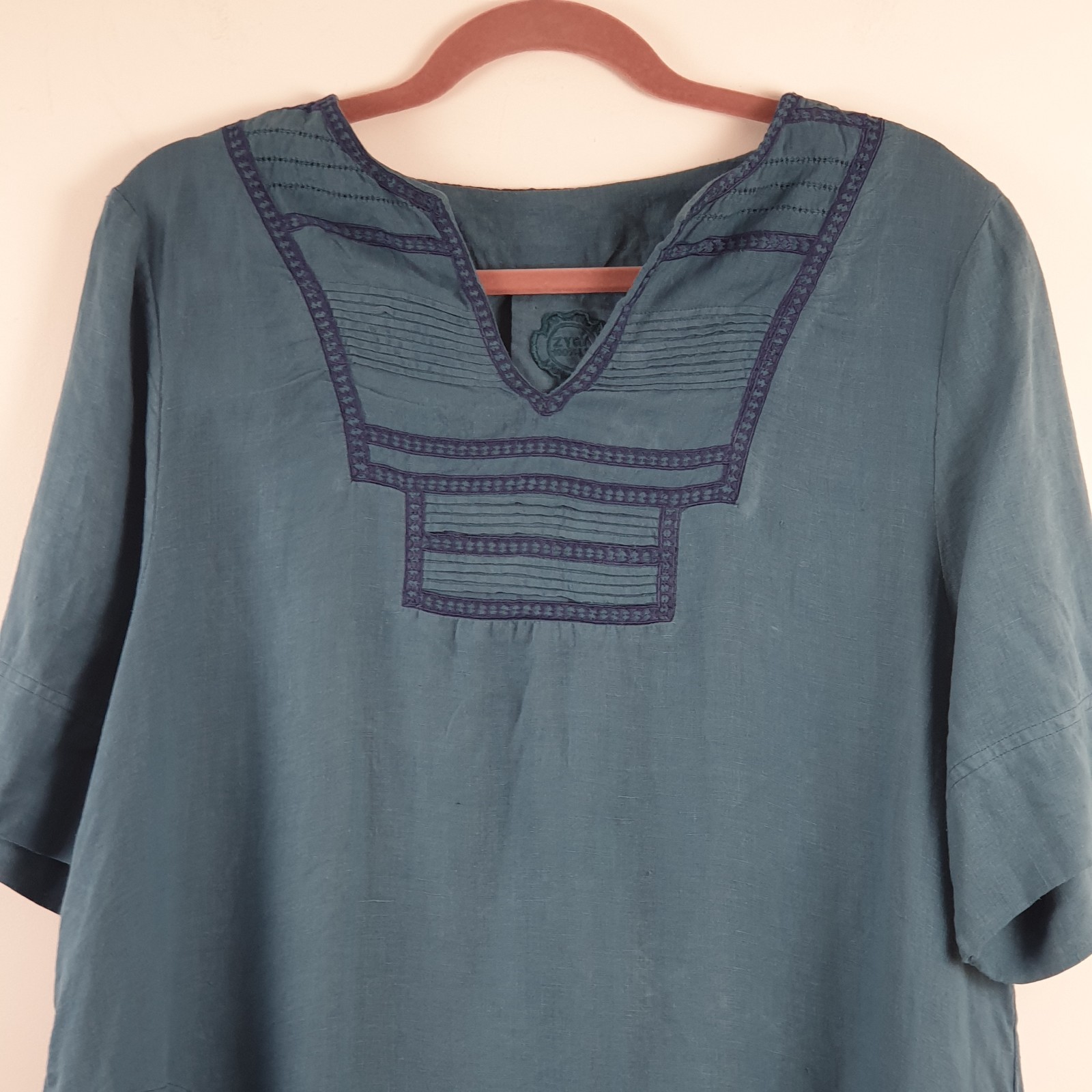 Zyga Lin Laundry Linen Smock Dress Size 42 Fit UK 14 Isadora Embroidery Relaxed