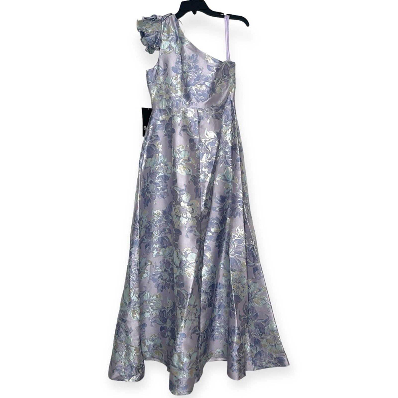 NWT $229 Marina Women’s One Shoulder Floral Jacquard Metallic Maxi Gown, Sz 8