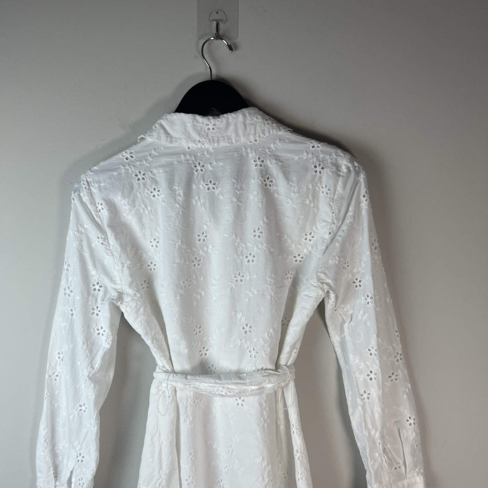 ZARA Openwork Eyelet Embroidered Short Belted Oyster White S Long Sleeve