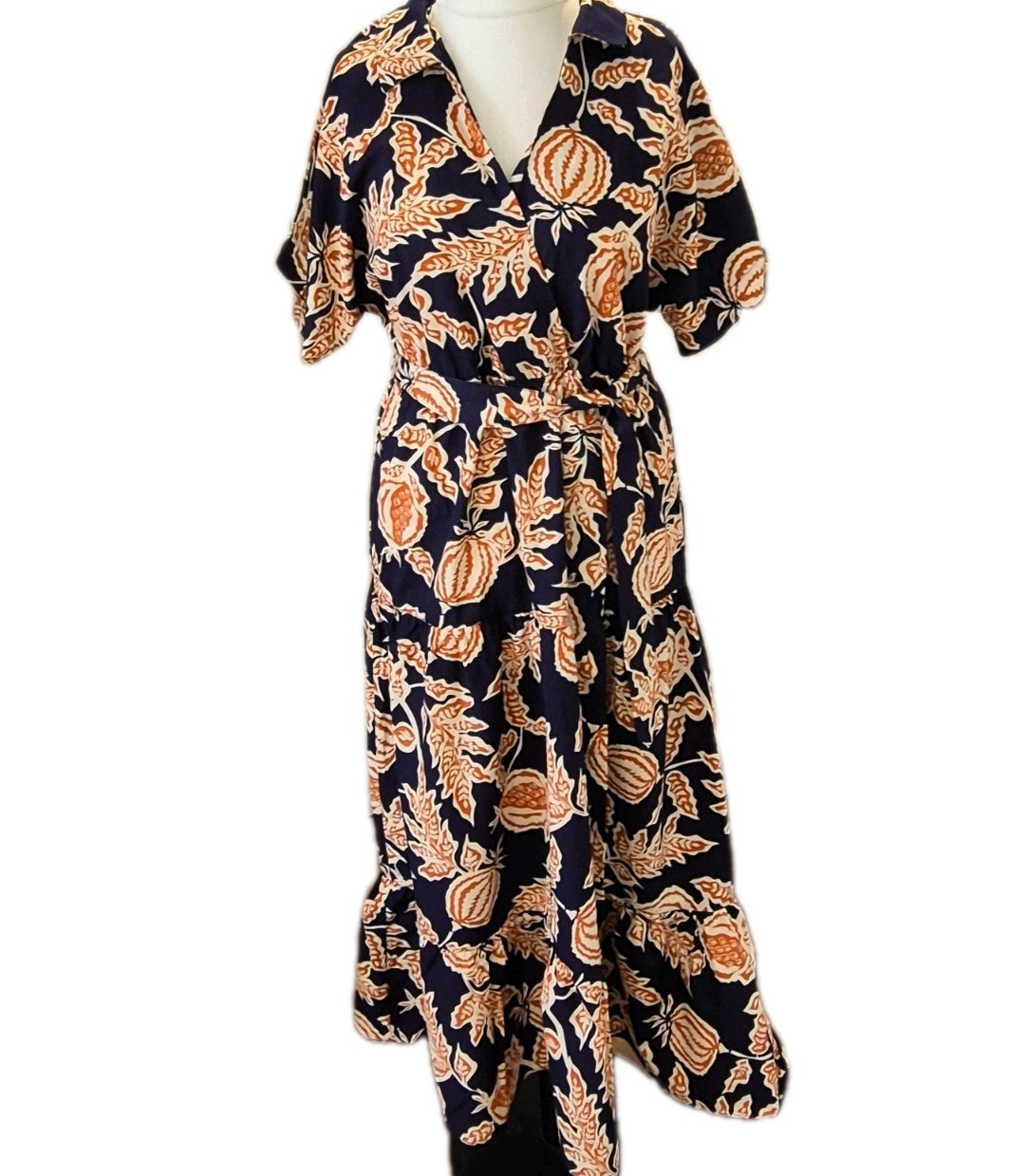 Tu Short Sleeve Fit Flare Dress Uk14 Bnwt Short Sleeve Tie Belt 100% Cotton