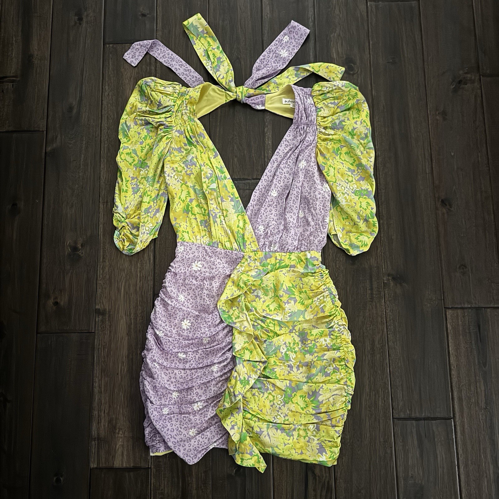 For Love & Lemons Fiji Floral Animal Print Ruched Mini Dress Size XS