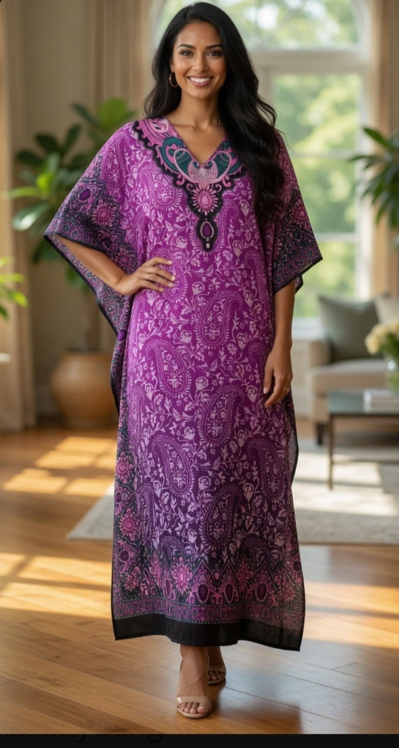 Miss Lavish Full Length House Gown Purple Paisley NAP Dress Boho Kaftan 14 18