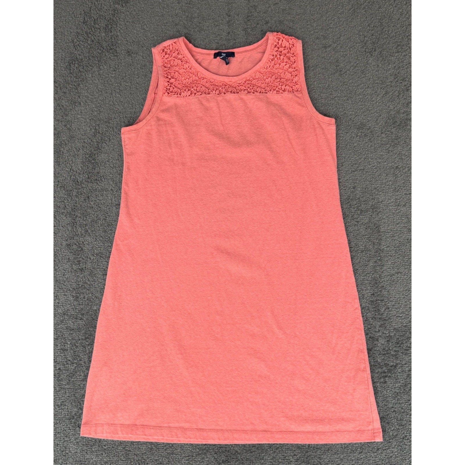 Gap Womens Sleeveless Lace Yoke Shift Dress Coral Pink Size Small Heathered