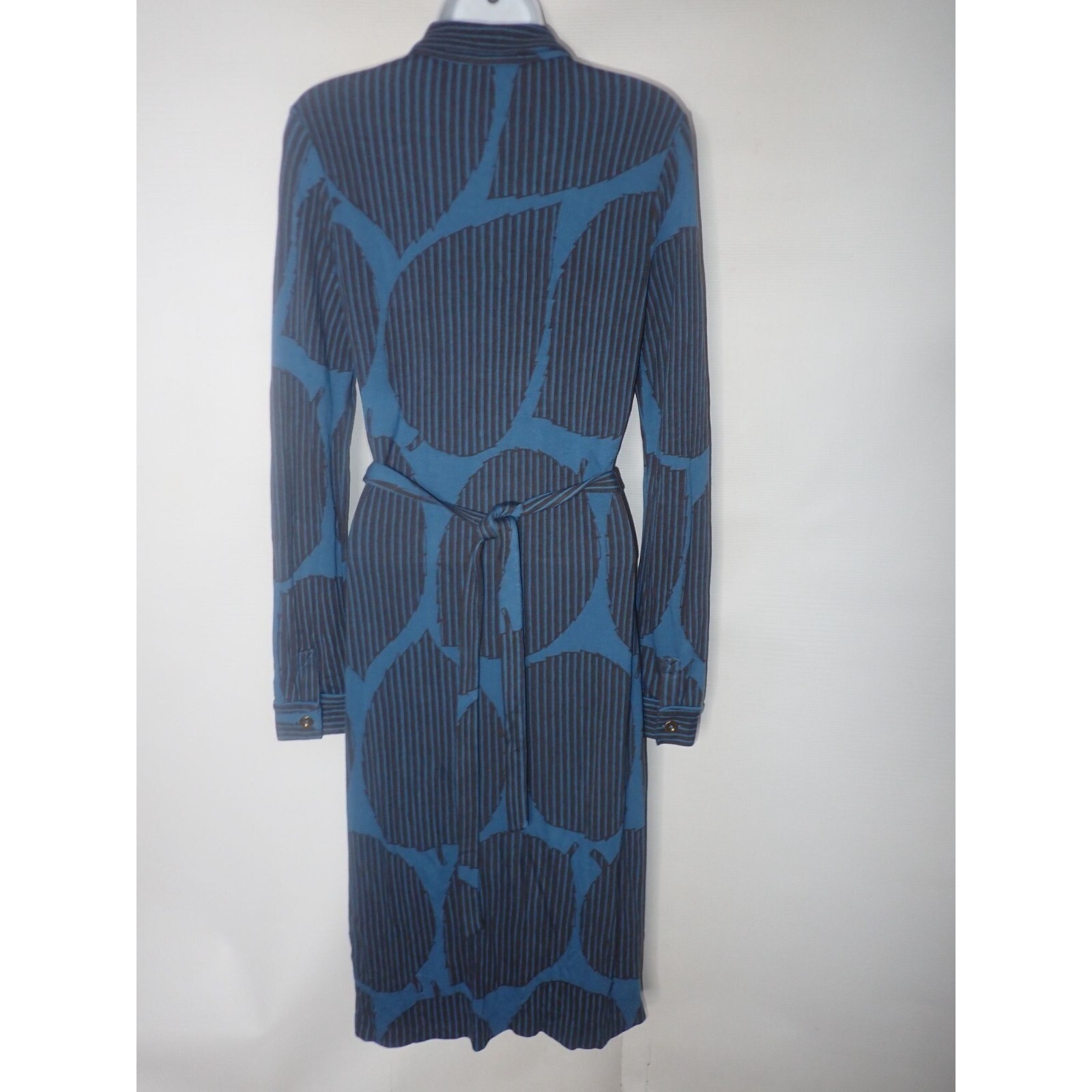 Boden Blue & Black Button-Down Long-Sleeve Dress UK 8 US 4 Belted Career Classic