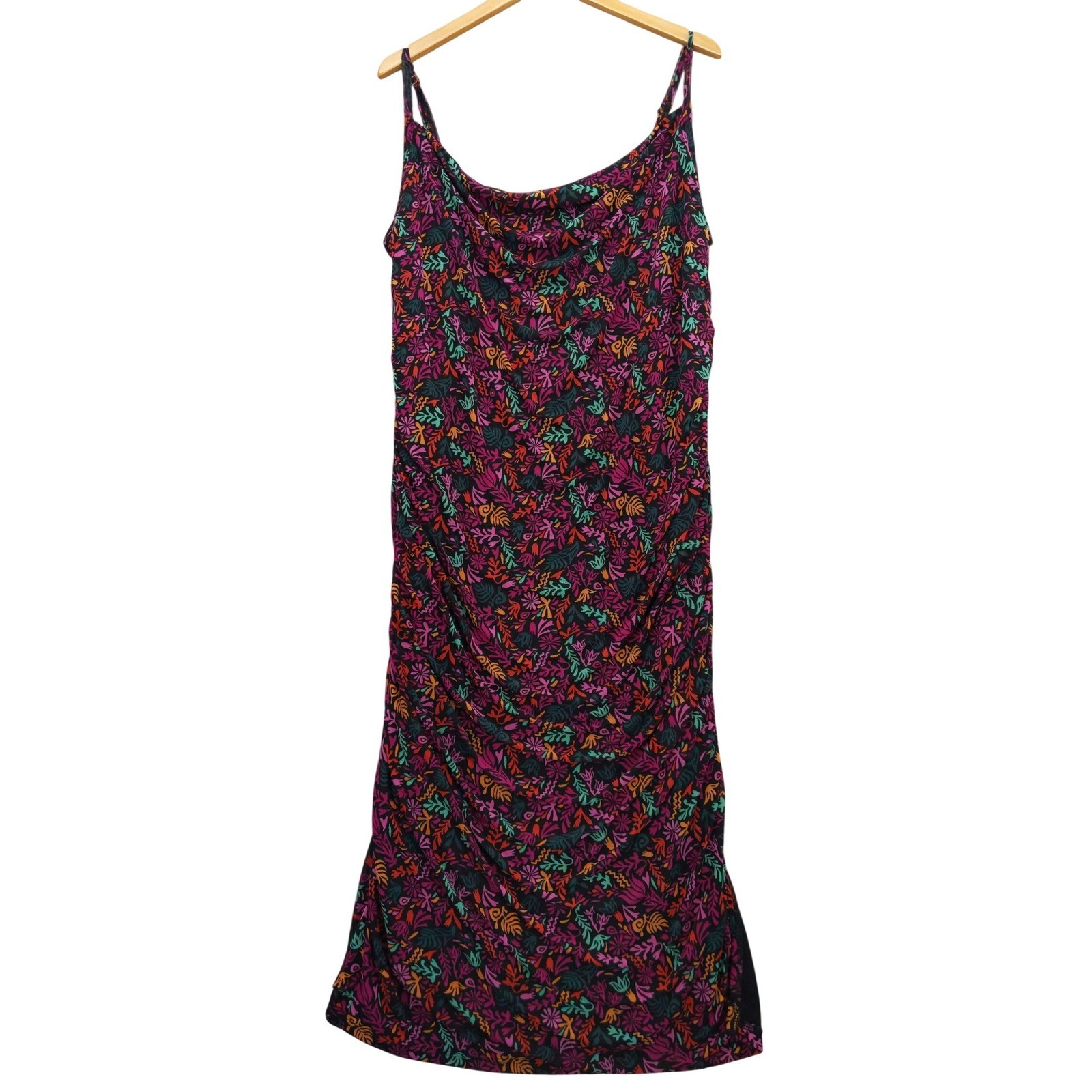 Ava & Viv Stretch Mesh Bodycon Midi Dress 4X Black Floral Ruched Strappy