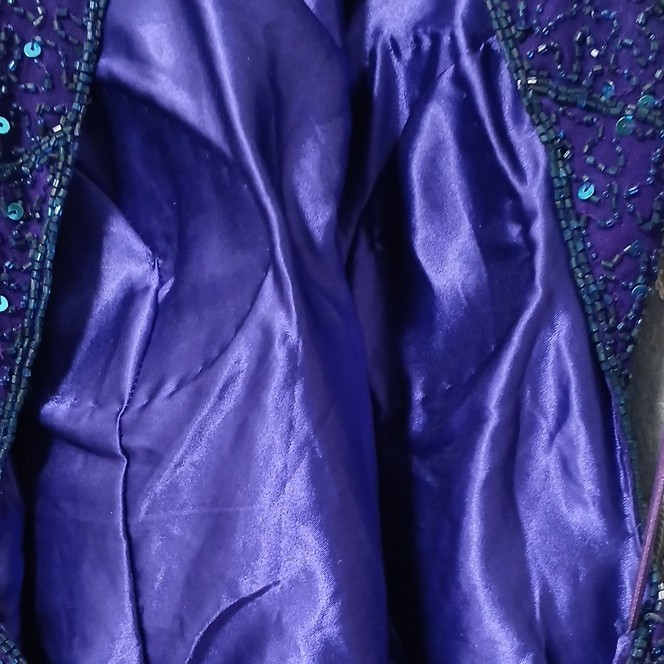 Scala Purple Beaded Sequin Halter Open Back Long Maxi Dress Formal S