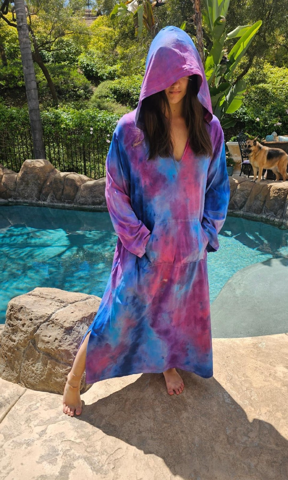 Maya Antonia Unisex Hand Tie-Dye Galaxy Cotton Maxi Dress/Kaftan/Hoodie/Pocket