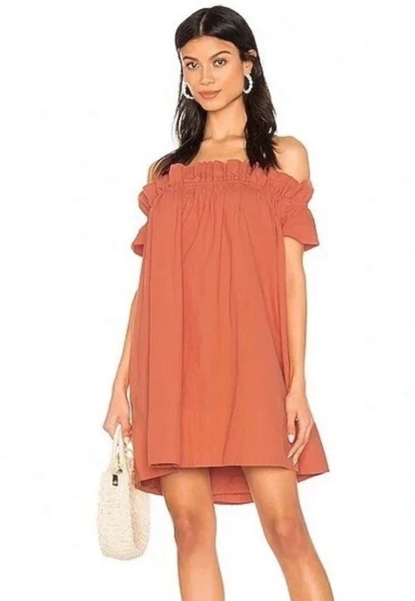 Free People Sophie Off-The-Shoulder Mini Dress Medium Cotton light coral Boho