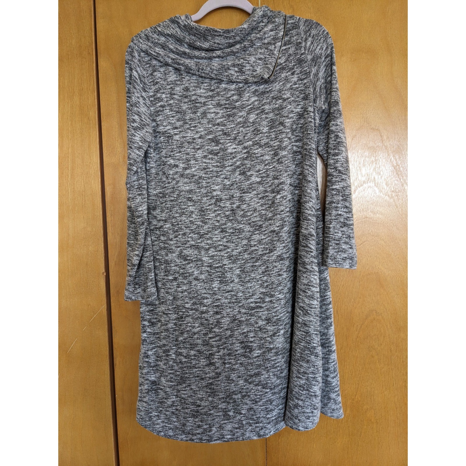 Soft Surroundings Gray Space Dye Cowl Neck Zip Knit Dress PM Petite Medium 3AW12