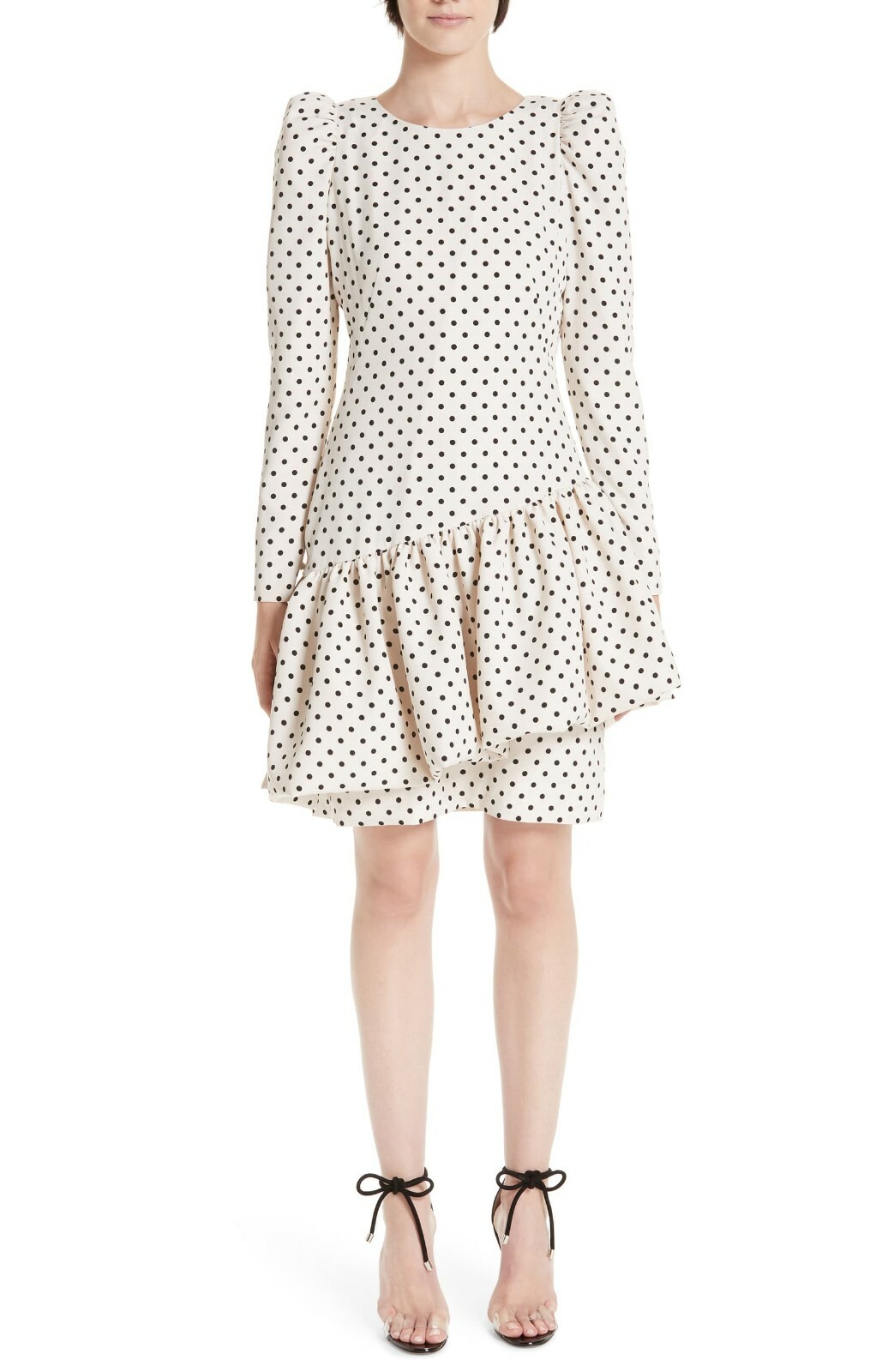REJINA PYO Ivory White Black Polka Dot Ruffle Peplum Puff Sleeve Dress 6US 10UK