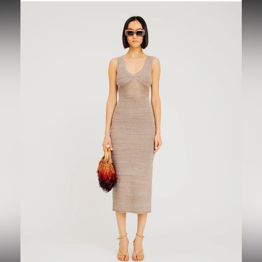 NWT Torn by Ronny Kobo Beige Knit Midi Dress