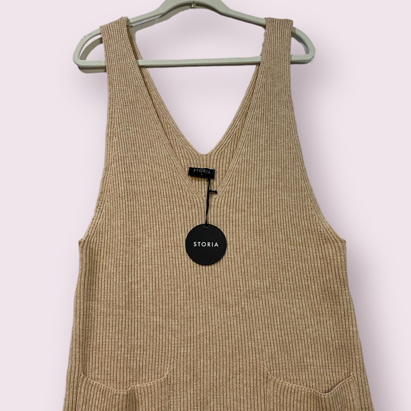 Storia Womens V Neck Sleeveless Sweater Dress Small Ribbed Knit Cozy Chic NWT