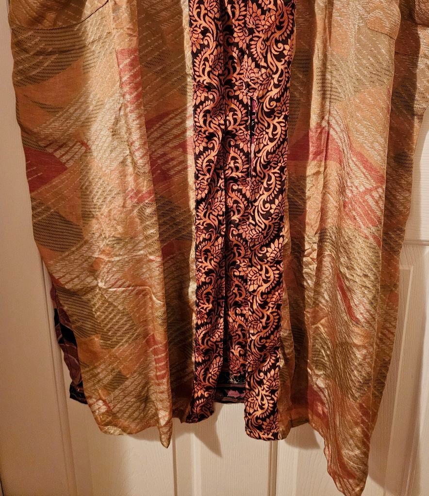 Silk Kimono Robe~ Women’s One Size~ Kimono w/Tie ~Floral ~Tan, Orange, Red~NEW