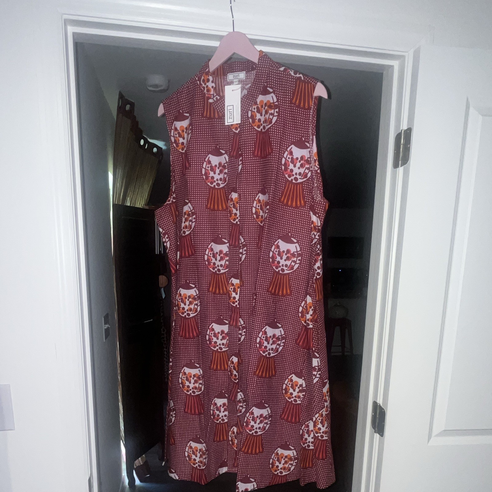 Zuri Women’s Plus 1X Burgundy Polka Dot Sleeveless Button Shirt Dress