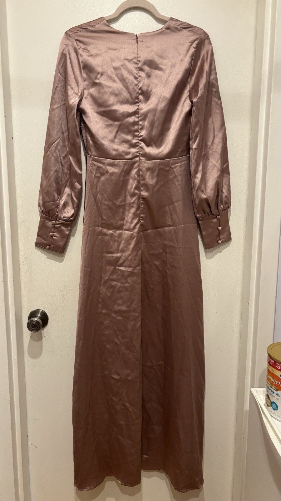 Blume Bridal Plunge Front Satin Maxi Dress With Wrap Skirt In Pink NWT US6