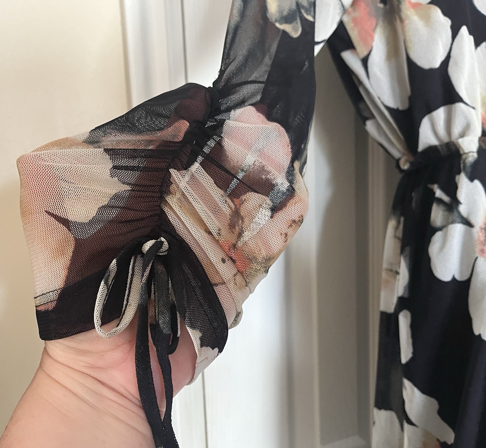 NWT Black Floral Dress – Size Large – A-Line – Sheer Half Sleeves – Lined