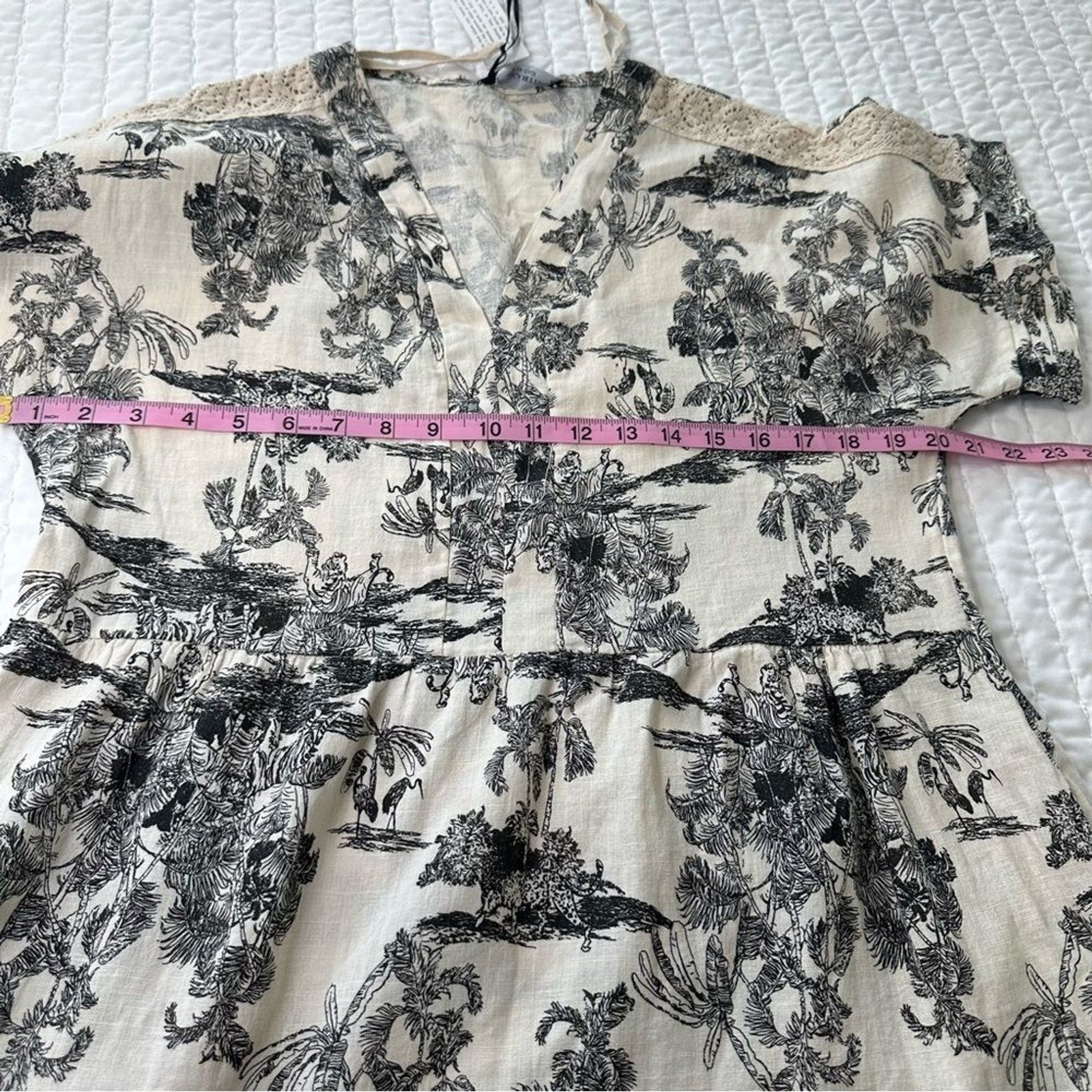 FRANCESCA BETTINI Elegant Print Black & Cream Patterned Mini Dress With Pocket M