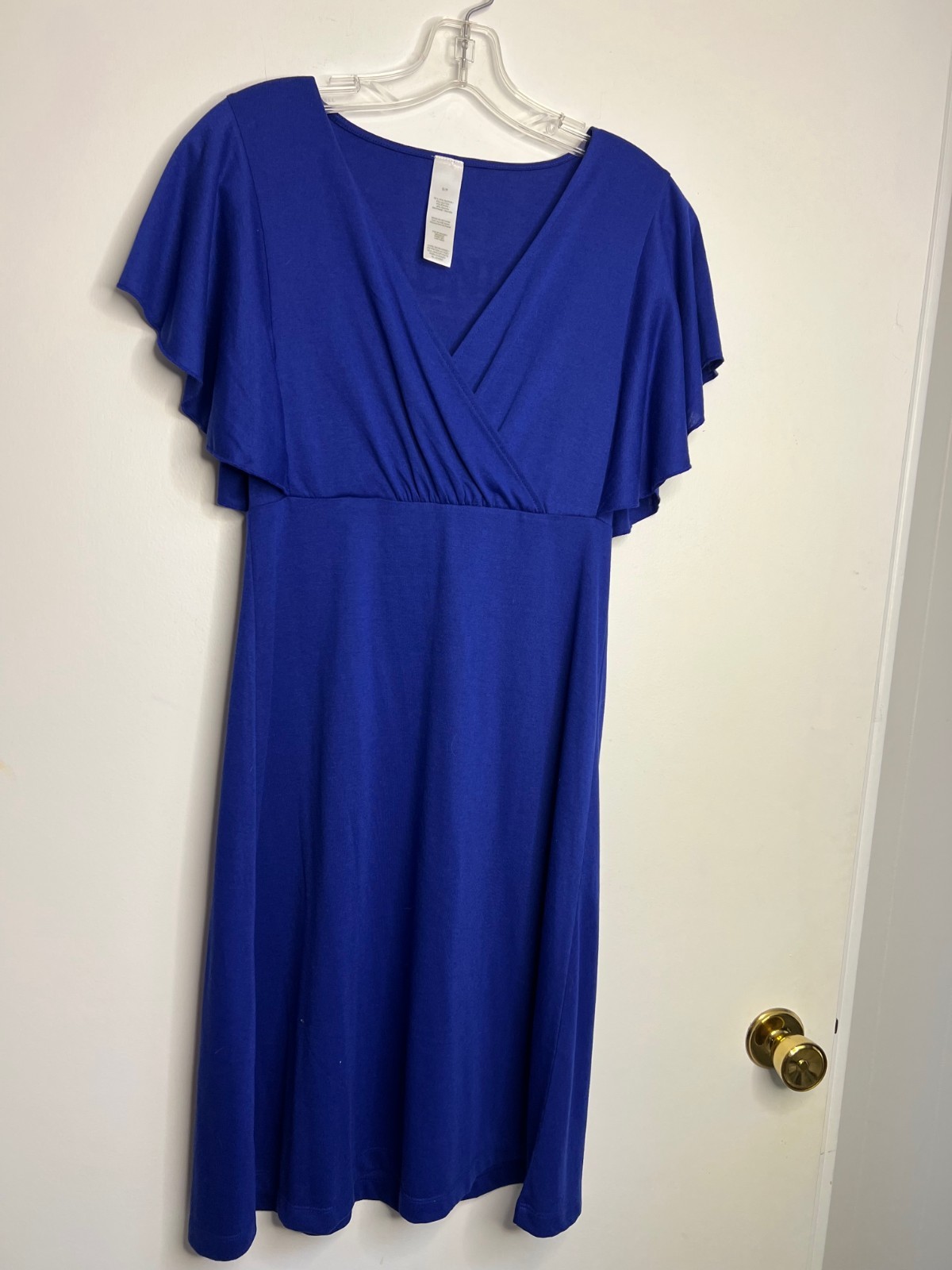 Ladies Short Sleeve Wrap Cross Over V Neck Dress Swing Flared Midi Dress Size Sm