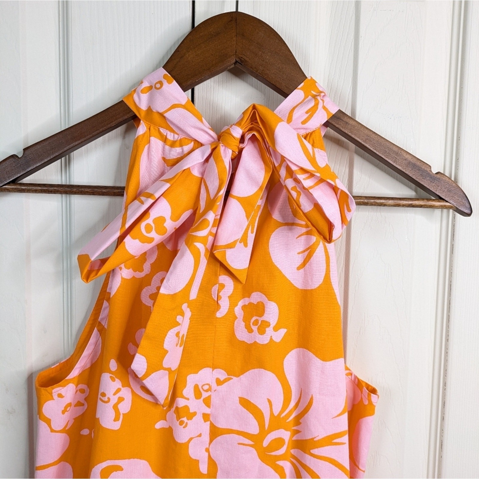NEW J. Crew Hawaiian Halter Tie Neck Hibiscus Dress 6 Orange Resort Coastal