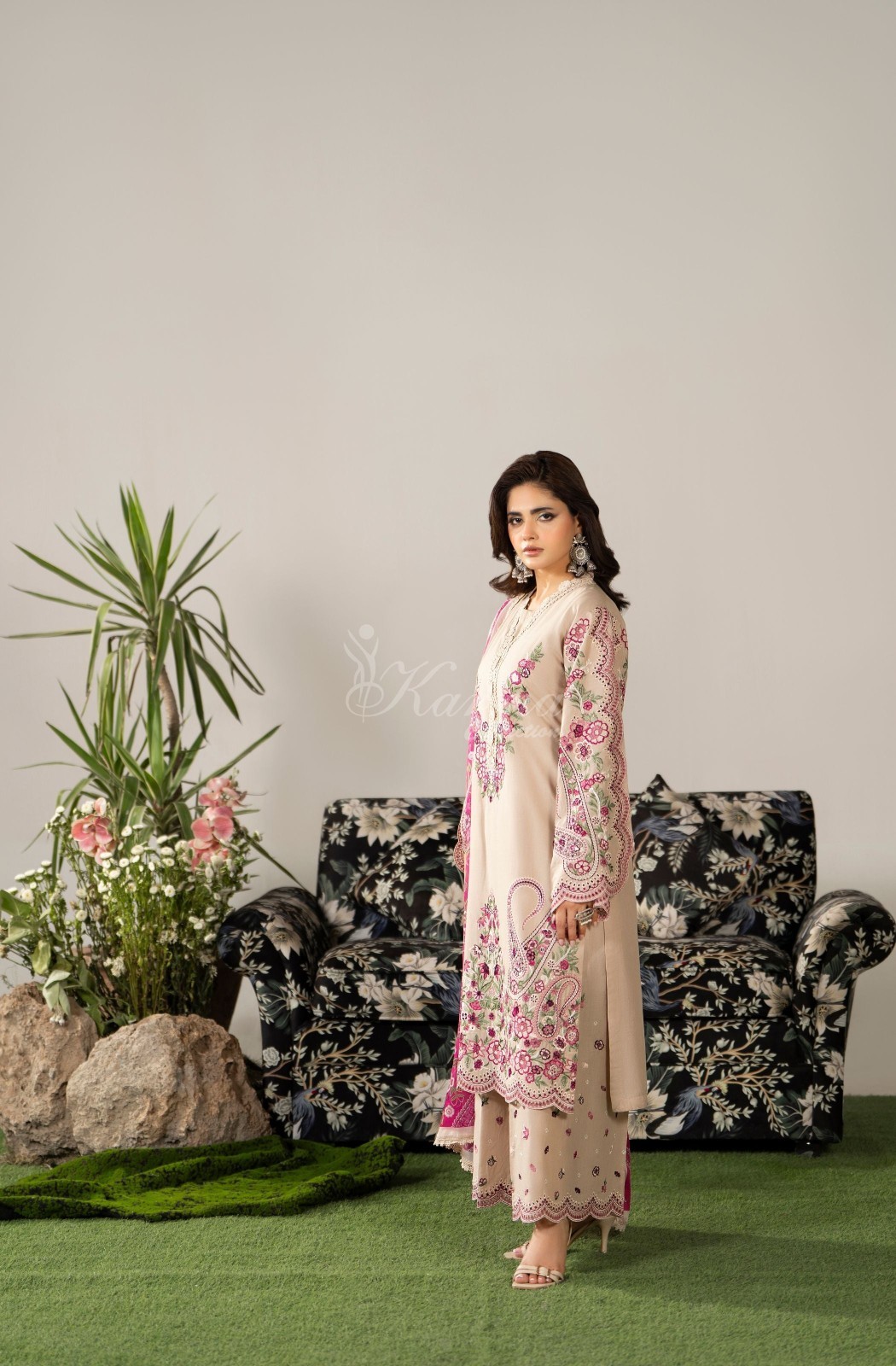 Karma Collection 3 Piece Stitched Embroidery Suit – KC-1585-Light Sand