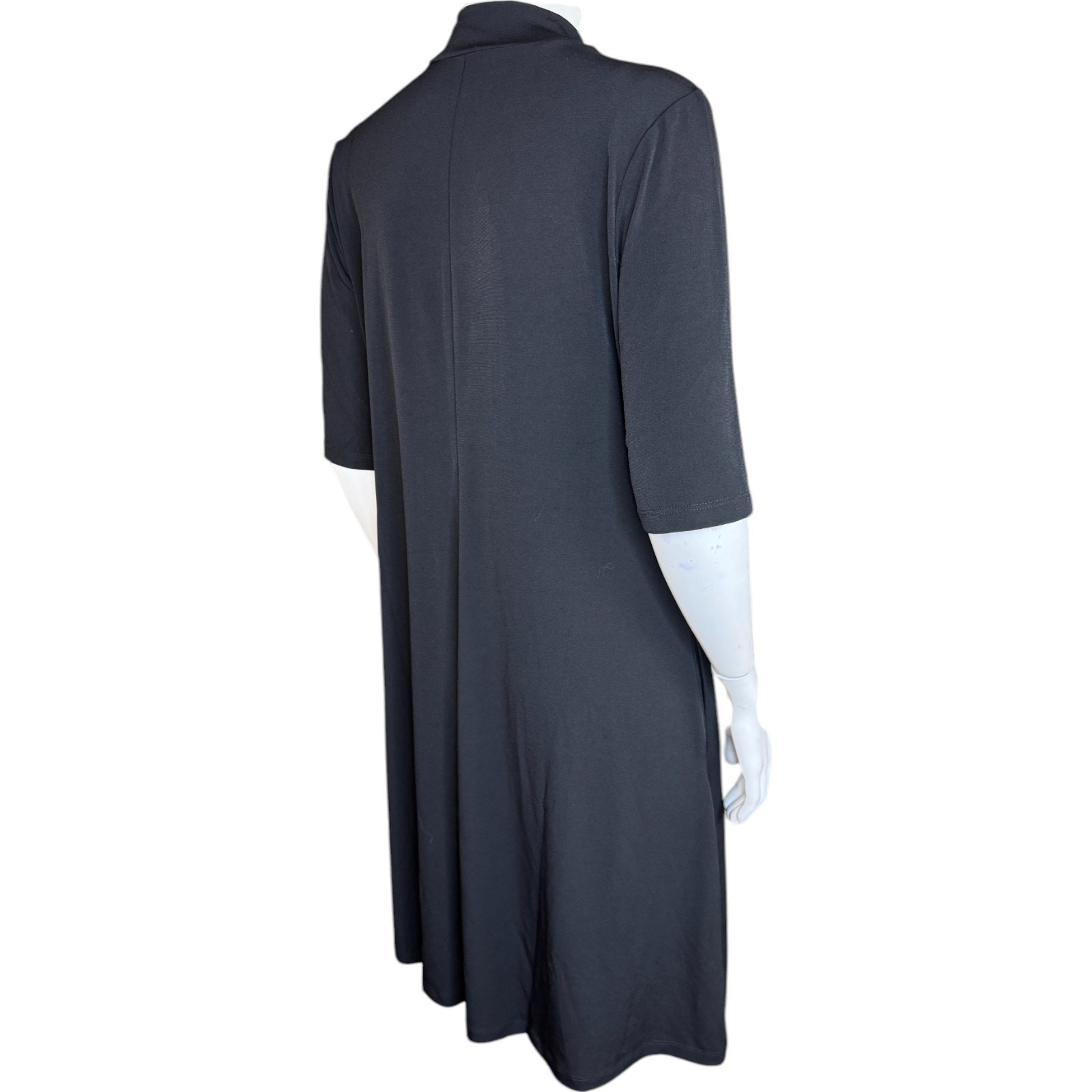 Susan Graver Liquid Knit Mock-Neck Elbow-Sleeve Dress Black Medium NWOT Flowy