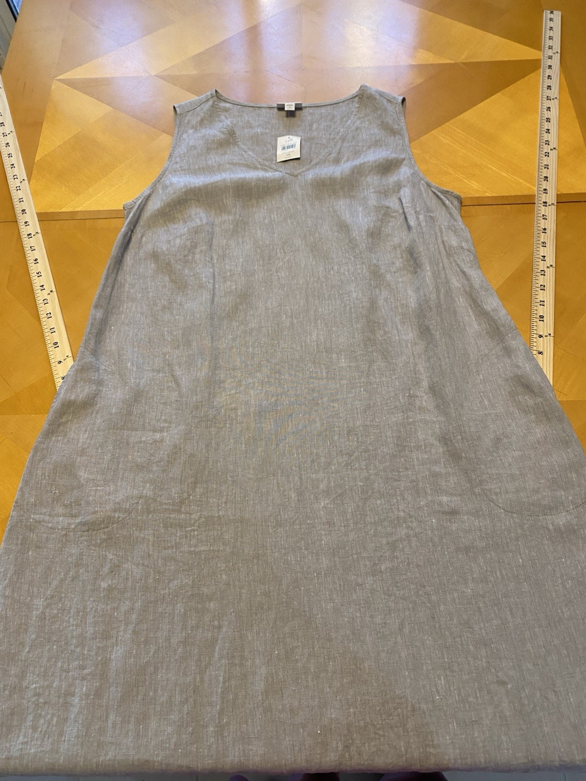 NWT J. Jill Love Linen Grey/White Sleeveless Maxi Back Pleats Dress, 1X