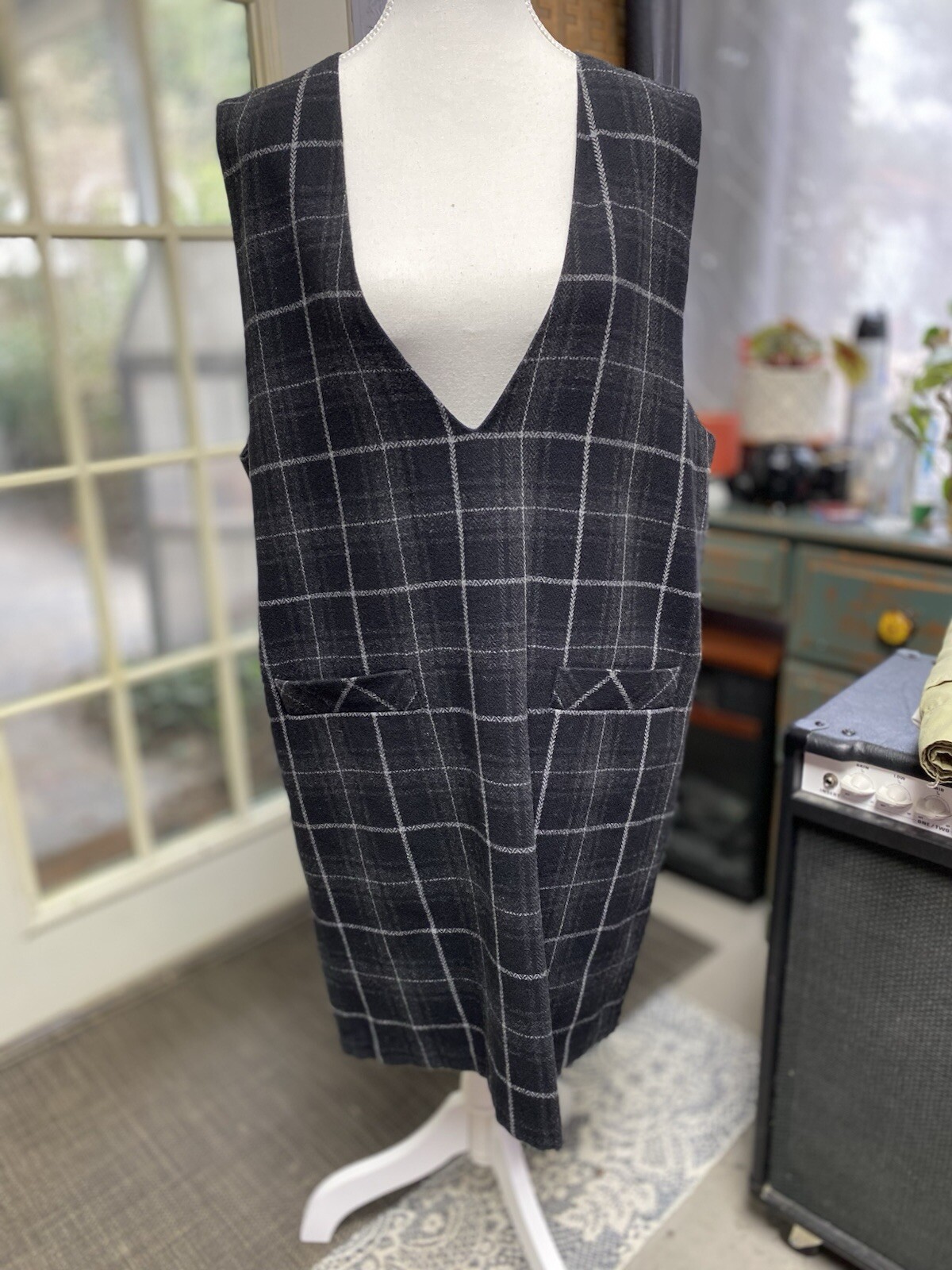 Sag Harbor Plaid Gray Wool Blend Acedemia Sleeveless Dress Size 14 (i)