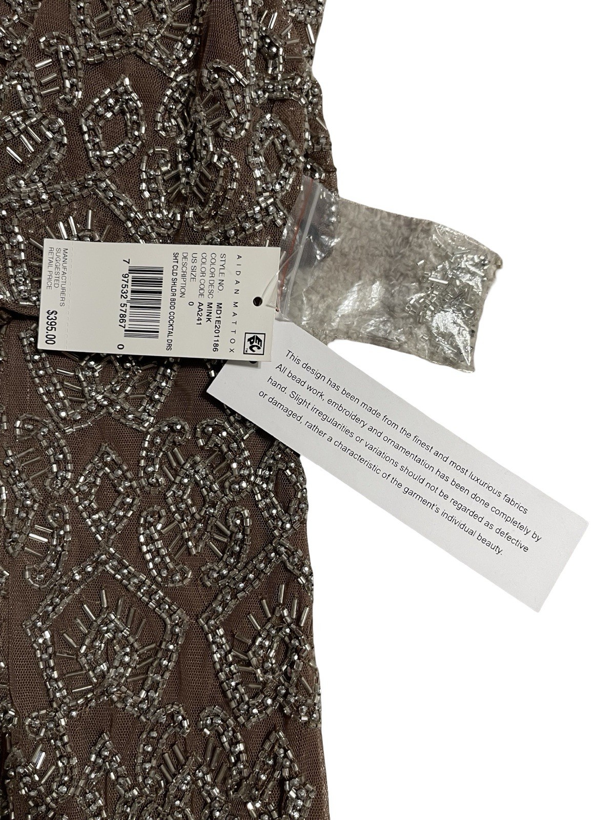 Aidan Mattox Beaded Cold Shoulder Cocktail Dress NWT Size 0 Mink MSRP $395