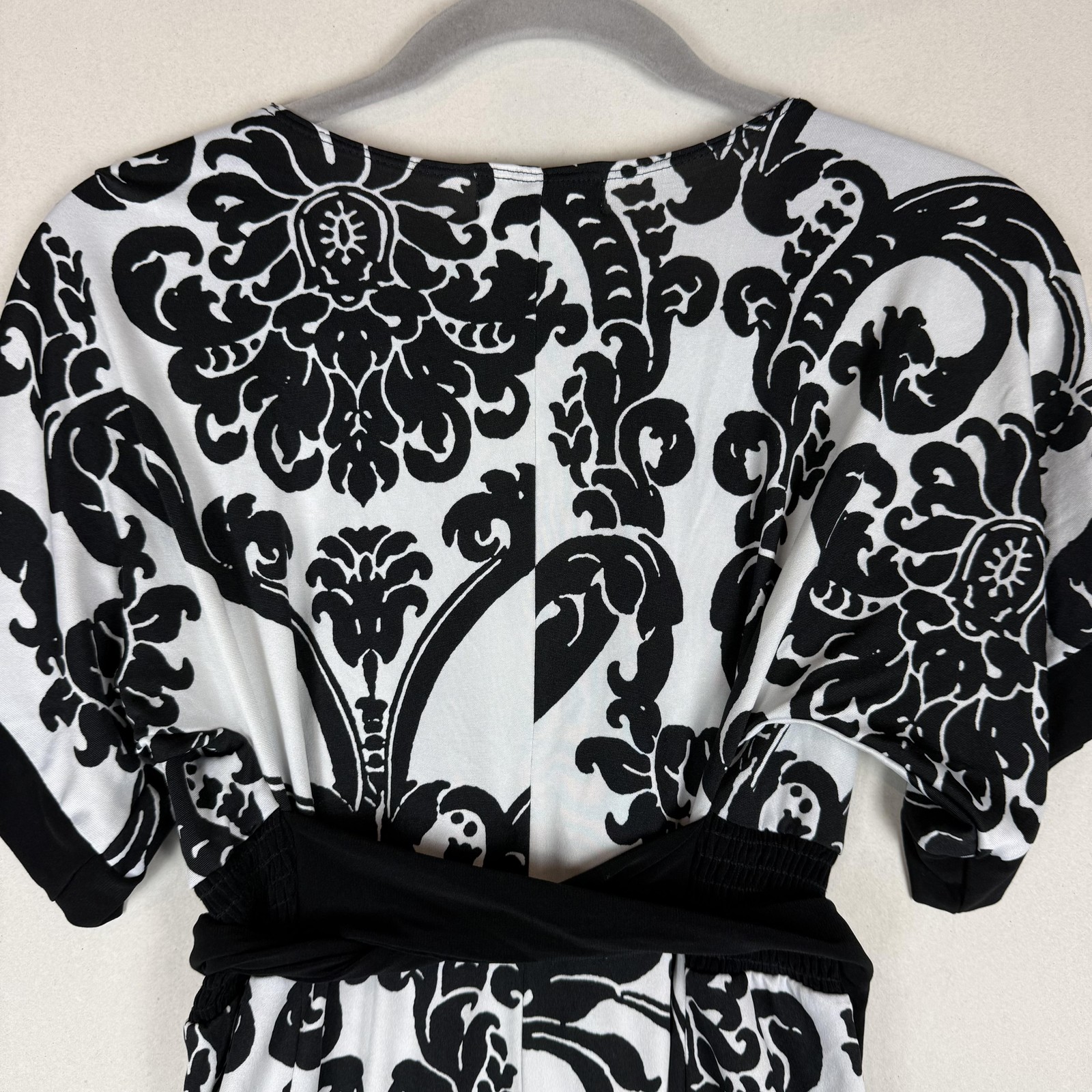 Trixxi Dress Juniors Medium Black White Floral V Neck Belted Kimono Sleeve Short