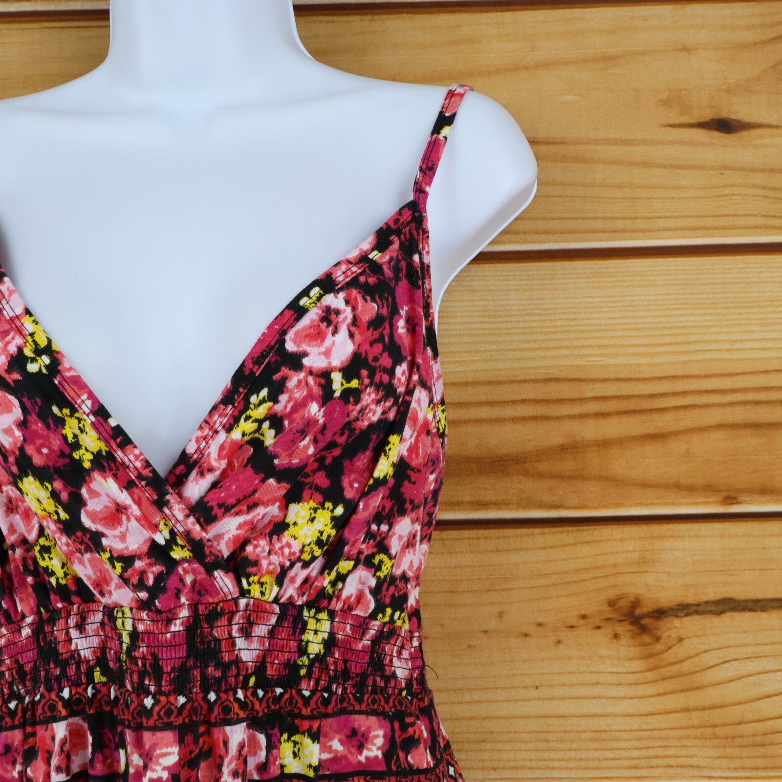 Faded Glory Sundress Womens L Pink Floral Adjustable Straps V-Neck Lightweight